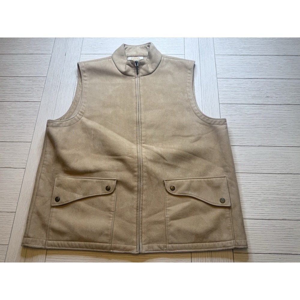 Talbots Beige Faux‎ Suede Zip Up Utility Vest W/ Pockets. Poly. Sz M